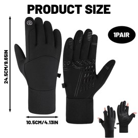 Waterproof Gloves, Touchscreen Fishing Gloves for Men with Flip Cap, Fingerless Work Gloves for Cycling Running Commuting, Black L Size