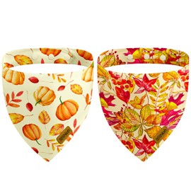 THLOH - Pañuelos para perros de otoño con botón a presión, paquete de 2 bufandas para mascotas de calabaza y hojas para niños y niñas, tela duradera de alta calidad, ajuste ajustable, bandana de otoño