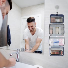 Balakaka Travel Toiletry Bag, Large Makeup Bag, Hanging Cosmetic Bag, Organiser for Women and Girls, Foldable Wash Bag, Waterproof Cosmetic Bag, Makeup Case, navy blue