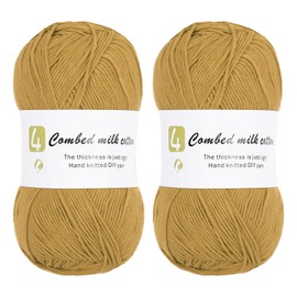 Rebower Cotton Yarn, 60% Cotton, 40% Acrylic Soft Knitting Yarn [for Hand DIY Bag Cushion Crocheting Knitting ] -2 Packages of 100g/3.52oz(Per Skein 100g/361yards)/Light Brown