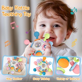 XAZASTOV Baby Toy from 6 9 12 18 Months, 6 in 1 Montessori Toy from 1 Year Sensory Baby Toy Stacking Toy Blocks Dinosaur Matching Eggs Stacking Cup Tissue Box Grabbing Ball