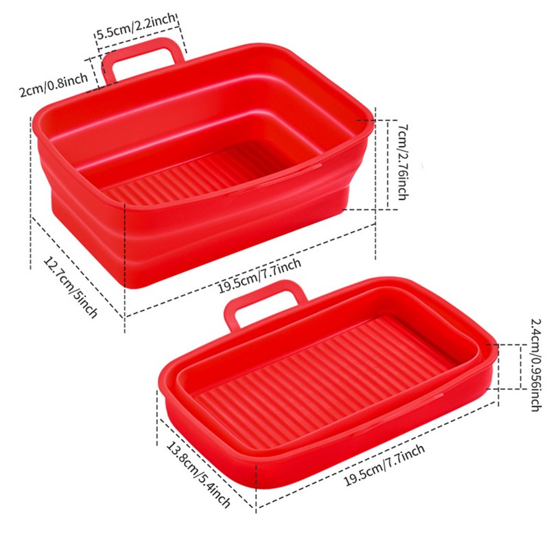 Silicone Baking Pan Foldable Fryer Pot Heighten Edge Dual Handle