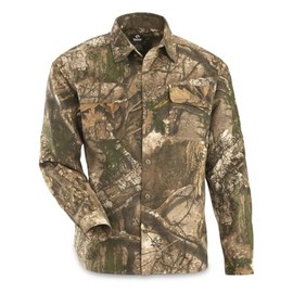 Guide Gear Camo Shirts for Men, Button Up Shirts Long Sleeve Camouflage for Hunting RT APX 2XL