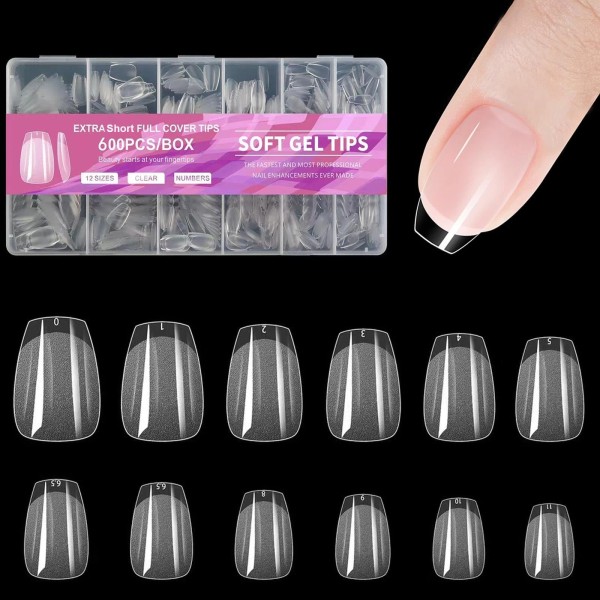 Bluezoo Extra Short Coffin Fake Nails Soft Gel Nail Tips,