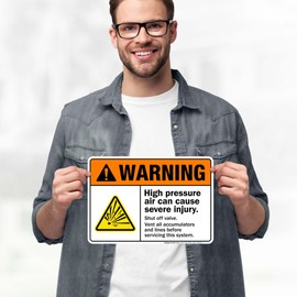 Warning High Pressure Air Cause Severe Injury Shut Off Air Valve Before Servicing ANSI Sign, 10x7 Inches, 4 Mil Vinyl Decal Stickers Weather Resistant, Made in USA by My Sign Center