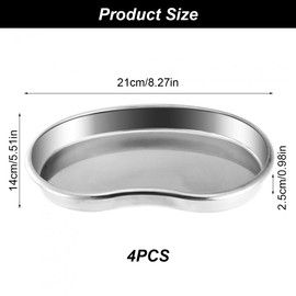Stainless Steel Kidney Bowl, Set of 4, Curved Trays, Laboratory Tray, Instrument Tray, Medical Tray, Metal Kidney Tray, Lab Trays for Dentist Instruments, Tattoo Tool