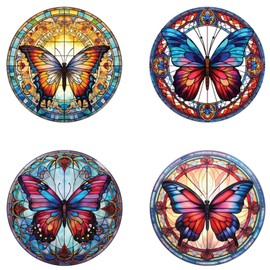 WBQMUNY 4 Sheets Stained Hummingbird Window Clings, Anti-Collision Decals to Prevent Bird Strikes on Glass, Non-Adhesive Vinyl Cling Stickers