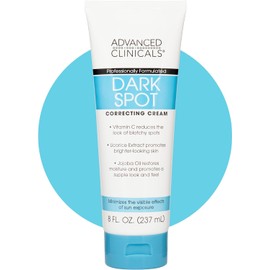 Advanced Clinicals Dark Spot Therapeutic Cream with Vitamin C. Hydroquinone Free. For Age Spots, Blotchy Skin. Face, Hands, Body. Large 8oz Tube.