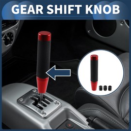 INFINAUTO Cylinder Shift Knob, 18cm Universal for Automatic and Manual Vehicle Gear Shifter Knob with 3 Adapter Aluminum Alloy Red, 1 Set