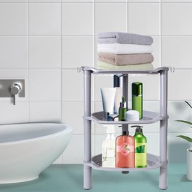 SLZBCY 3 Tier Shower Caddy Corner,Plastic Shower Shelf Organizer for Inside Bathroom, Bathtub, Shower Pan, 13.5 x 10 x 26 Inches,Grey(Round Slot Grey 3 Tier)