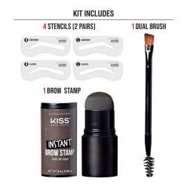 Kiss New York Instant Brow Stamp And Stencil Kit Dark Brown Eyebrow Powder