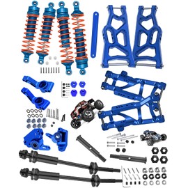 Rcarmumb Upgrades Part for 1/10 Rustler VXL 2wd/Stampede VXL 2wd,Steel #45 Driveshafts,Alloy Front Rear Shock Absorbers,Suspension A Arms,Steering Blocks Caster Blocks，C-Hubs Left&Right,Navy Blue
