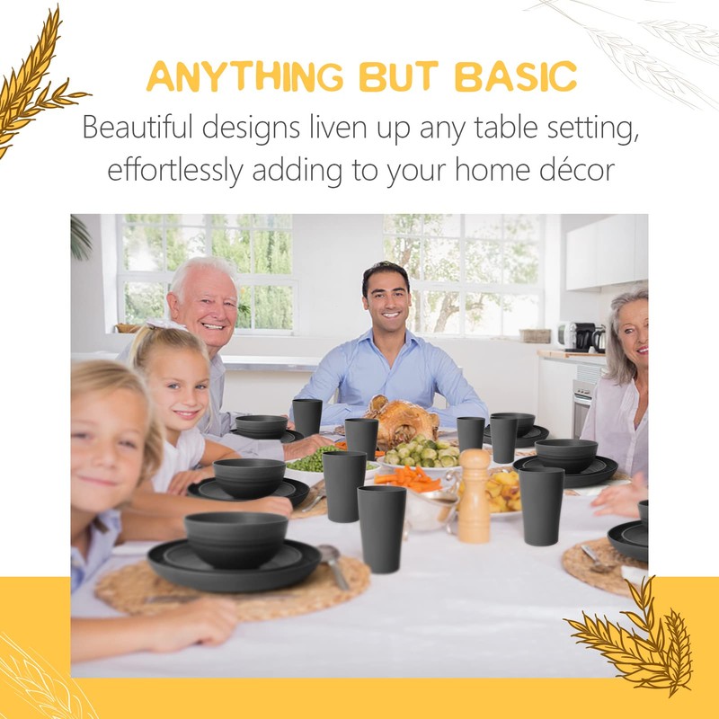 Teivio 48-Piece Kitchen Plastic Wheat Straw Dinnerware Set, Service for