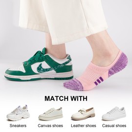 COOPLUS No Show Socks Womens Athletic Cushioned Cotton Low Cut Non Slip Socks Running Invisible Socks (6 Pairs)