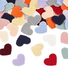 FINGERINSPIRE 52Pcs 13 Colors Heart Crochet Cloth Appliques 28x34mm Sew on Heart Shape Patches Applique Heart Shaped Cloth Crochet Patches Assorted Colors Heart Handmade Cloth Patch Ornament