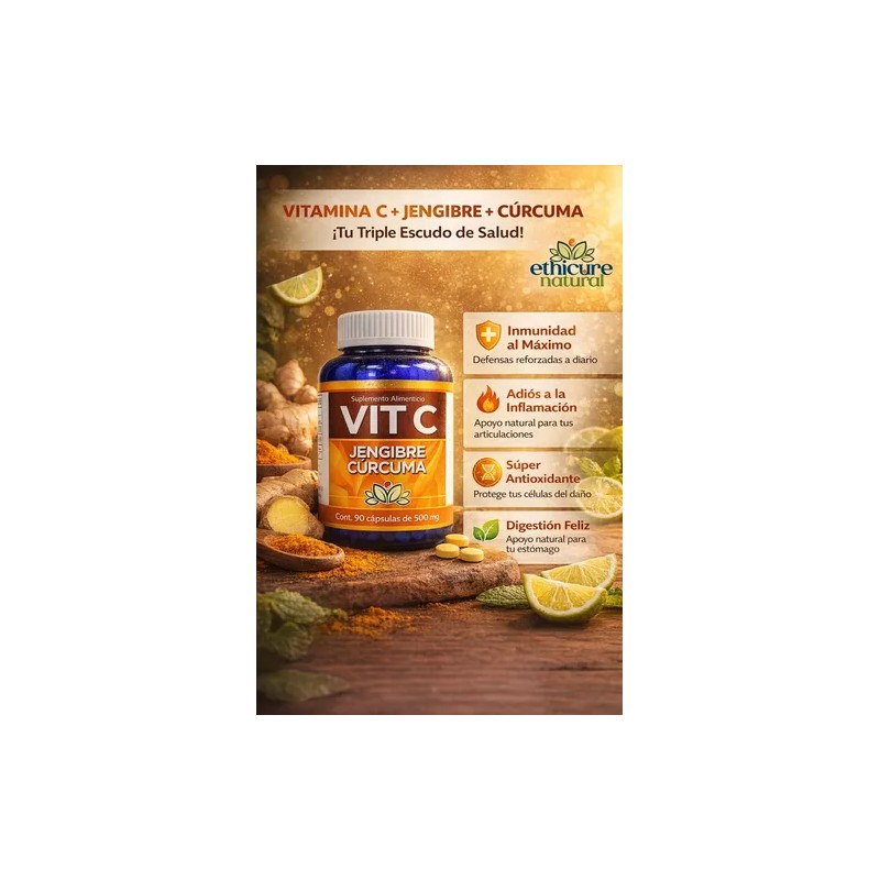 Ethicure Vitamina C, Jengibre Y Cúrcuma 90 Cápsulas