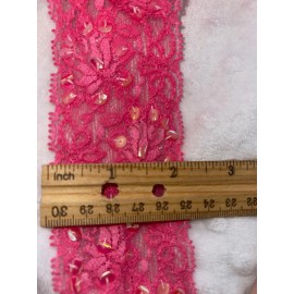 Unbranded 5 yards bubblegum pink trim iridescent sequins sewing stretch lace 2" wide