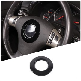 Carworld66 For Corvette C6 2005-2013 Piano Black ABS Car Steering Wheel Badge Trim Circle