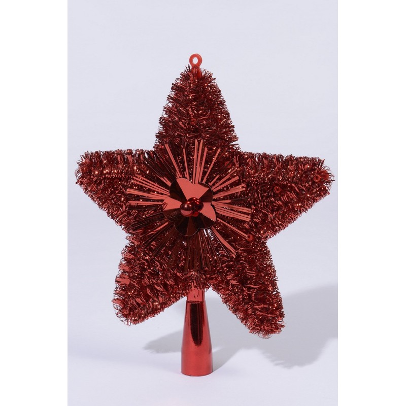 Kaemingk Tree Top Star Christmas Red Lametta