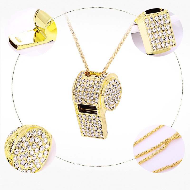 Shining Crystal Rhinestone Bling Whistle with Keychain for Referees, Coaches,