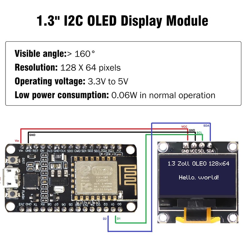 1.3 Inch OLED Display with I2C 128 x 64 Pixel
