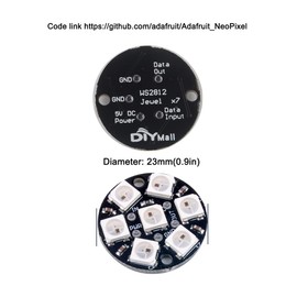 DIYmall 7 X WS2812B RGB LEDリング 7ビット WS2812 5050 ランプライト 統合ドライバー付き フルカラー Arduino ESP8266 Raspberry Pi ESP32用 (5個パック)