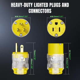 Yomiuwo Lighted Plug and Connector Set, Straight Blade Cord End Replacement, 15 Amp 125Volt, NEMA 5-15P & NEMA 5-15R, 2 Pole 3Wire Grounding, Yellow, 8 Set