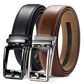 CHAOREN Click Belts for Men 2 Pack - Mens Ratchet Leather Belt 1 3/8" for Dress and Casual - Micro Adjustable Belt Fit