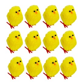 12PCs Easter Chicks, Mini Easter Chicks Yellow Easter Chenille Chicks Cute Fully Easter Chicks Baby Chicks for Easter Party, Easter Egg Bonnet Decoration, Easter Egg Hunt Size-3.5cm