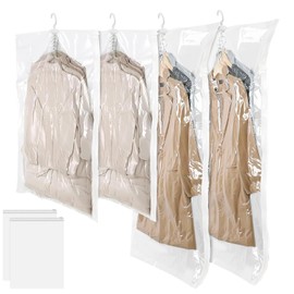 Vakuumbeutel zum Aufhängen, platzsparende Vakuumbeutel, Aufbewahrungstasche für Kleidung, Staubschutz für Anzüge saisonale Kleidung, Kleider, Anzüge, wiederverwendbarer Schrank-Organizer - 4 Stück