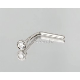 Solid 14Kt White/Yellow Gold Bezel Set Moissanite L-SHAPE Nose Stud - 22G L-bend Nose Stud - April Birthstone Nose Ring Stud, Metal, moissanite