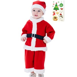 Madrugada S308 Boys Santa Costume, Cosplay Costume, Christmas Party, 2-piece Set with Tattoo Stickers, S308 (130cm)