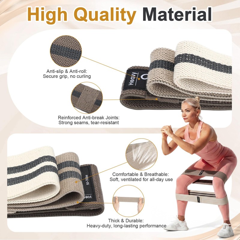 6 Pcs Fabric Resistance Bands for Working Out,Exercise Bands, Brown