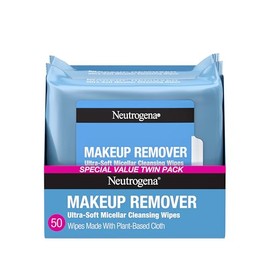 Neutrogena - Toallitas faciales desmaquillantes, ultrasuaves para maquillaje resistente al agua, sin alcohol, a base de plantas, paquete doble, 25 unidades, paquete de 2