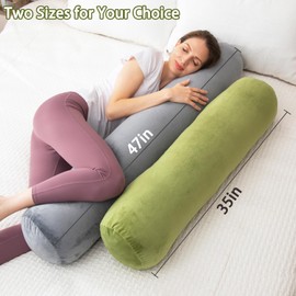 1 MIDDLE ONE Bolster Pillow for Bed, Long Round Body Pillow for Adults with Removable Velvet Cover, Decorative Tube Roll Cylinder Pillow, 35 x 7.87 Inch, Green
