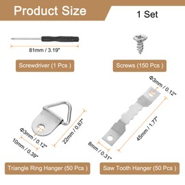 sourcing map 251Pcs Picture Hangers Kit, Picture Frame Hook, Frame Backing Fasteners Hardware for Hanging Clock Paintings Pictures, Silver