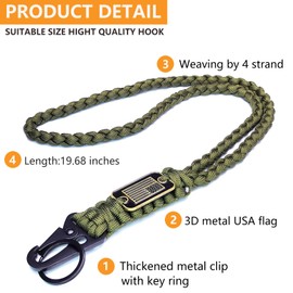 LUYADIN Paracord Lanyard Keychain with USA Flag,Parachute Rope Necklace Keychains for Outdoor Activities,Keys,Whistle