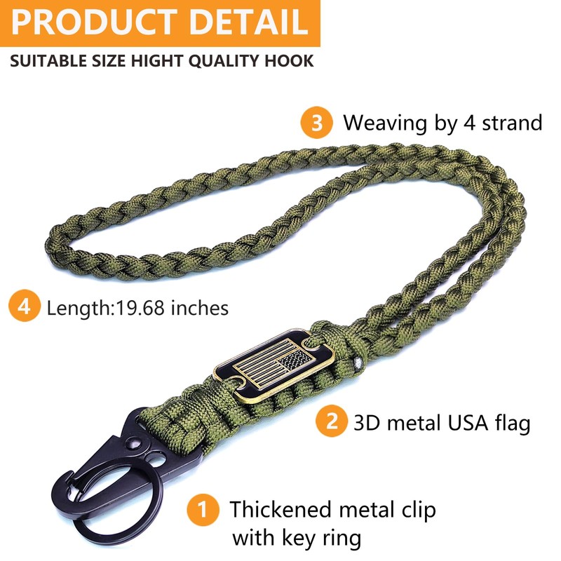 LUYADIN Paracord Lanyard Keychain with USA Flag,Parachute Rope Necklace Keychains
