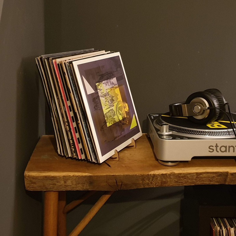 Vinyl Record Storage and Display Stand for 25-50 Records, Walnut