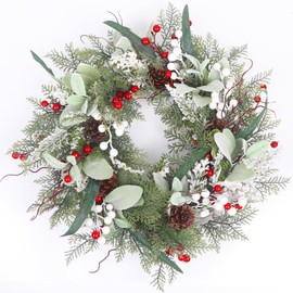 22 Inch Christmas Wreaths for Front Door, Christmas Wreath with Pinecone, Berry and Cypress, Christmas Door Wreath,Christmas New Year Gift