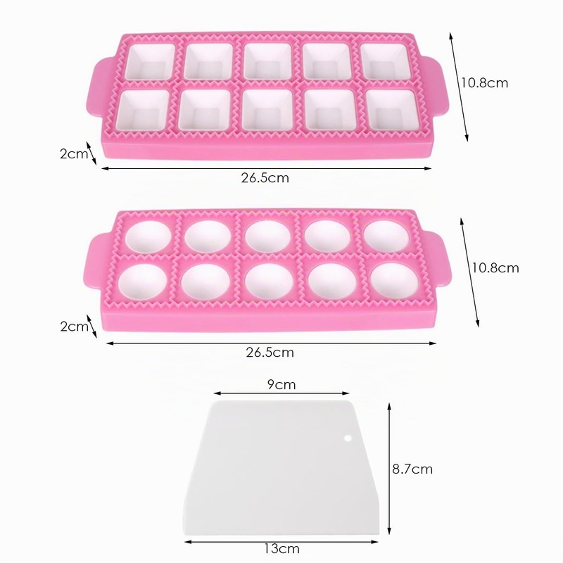 2 Dumpling Molds, 1 White Spatula, Pink Ravioli Mold, 10