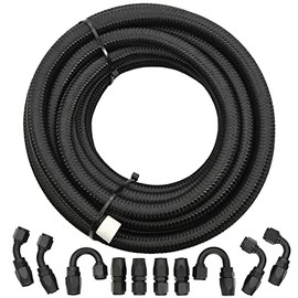 KELEN 6AN Fuel Line Kit, 6AN Fuel Hose Kit, 6AN 20FT Fuel Line Hose Kit, 6AN-20Ft-3/8-Oil/Gas/Fuel Hose End Fitting Kit with 10 Pcs Black Swivel Fuel Hose Fitting Adapter Kit
