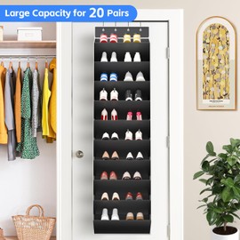 REGELETO 28 Large Pocket Over the Door Shoe Organzier, Hanging Shoe Rack for Door Large Capacity Shoe Organizer Holder with 4 Metal Hooks.