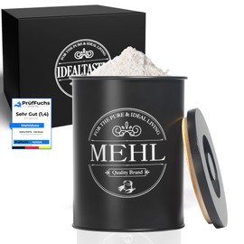 IDEALTASTIC® Premium Flour Storage Black, Airtight Flour Box 500 g for the Kitchen, Robust Flour Container with Time-Saving Lid, Flour Box with Lid, Food-Tested Storage Container Flour