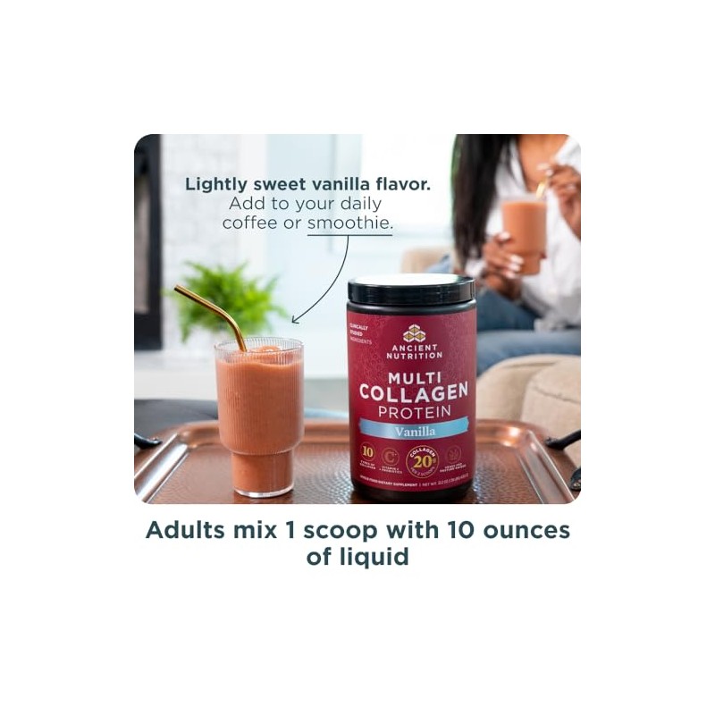 Ancient Nutrition sabores de colágeno múltiple, Vainilla, Large