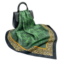 FAIRYGATE Schal Grau Damen Seidenschal Damen Quadratischer Schal Leopard Muster Leicht Weich Vierecktuch Bandana Kopfschmuck Halstuch Haarband 61020