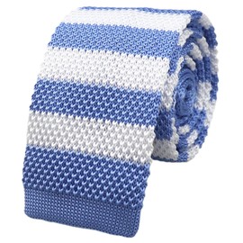 Rosiika Men's Skinny Knit Neckties for Men 2.2" Flat-end Blue and White Smart Sock Ties for Groomsmen