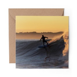 1 x Greeting Card Sunset Surfer Wave Sea â€‹Surf Sun - Blank Birthday Celebration Anniversary #14135