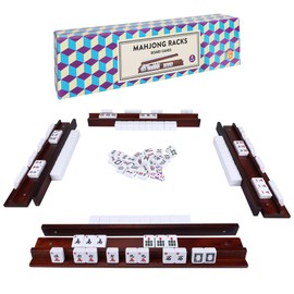 Offelec Upgraded Magnetic Mahjong Racks, 4 pcs American Mahjong Racks with Pushers,Wooden Majiang Tile Racks (Includes Magnetically Attached Mahjong Pushers)