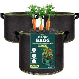 My Garden Grow Bags 20 Litre - Fabric Planter Pots with Handles – 320g Thickened Nonwoven Breathable Growing Bags for Vegetables, Herbs, Flowers, Tomatoes, Potatoes & Fruits (3, 20 Litres)